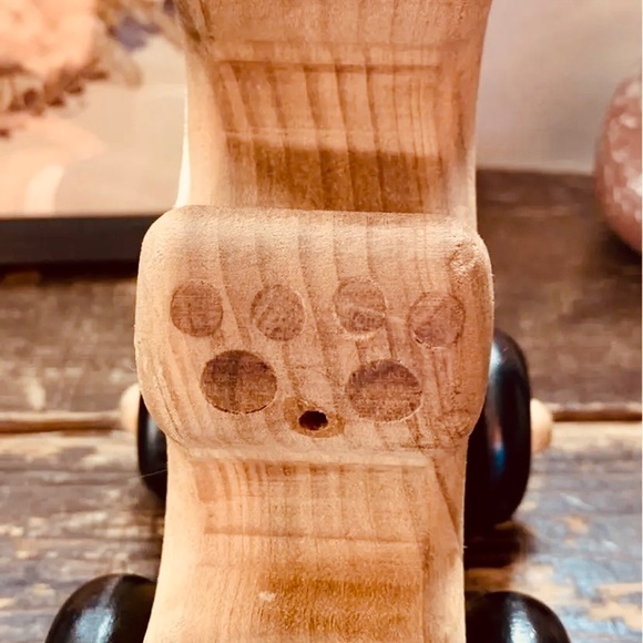 Wooden Bear on wheels inlay wood handmade Cottagecore - Picture 6 of 6